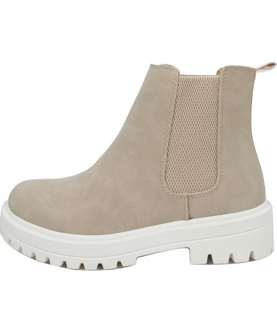 Soda Women's Faux Leather Round Toe Chelsea High Top Platform Ankle Boot Sand $23.97 Boots