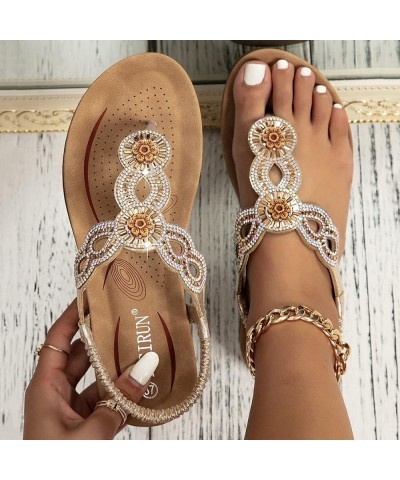 Womens Sandals,Rhinestone Gladiator Sandals Flat Wedding Sandals Bridesmaid Sandals Bohemian Sandals Rose Gold $13.21 Sandals