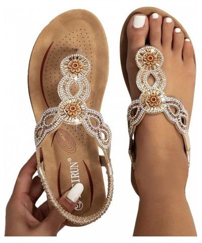 Womens Sandals,Rhinestone Gladiator Sandals Flat Wedding Sandals Bridesmaid Sandals Bohemian Sandals Rose Gold $13.21 Sandals