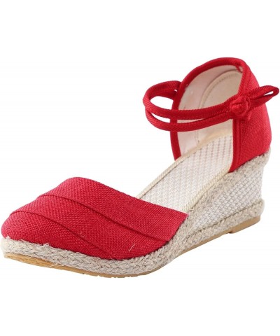 Boots for Women,Summer Casual Ring Toe Slip-On Flat Flowers Sandals Solid Fashion Girls Sandals Red $12.96 Sandals