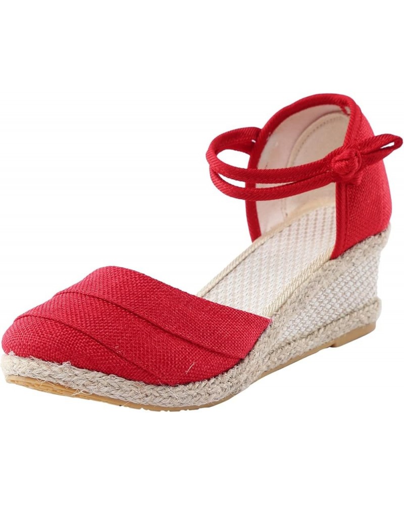 Boots for Women,Summer Casual Ring Toe Slip-On Flat Flowers Sandals Solid Fashion Girls Sandals Red $12.96 Sandals