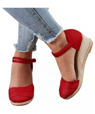 Boots for Women,Summer Casual Ring Toe Slip-On Flat Flowers Sandals Solid Fashion Girls Sandals Red $12.96 Sandals