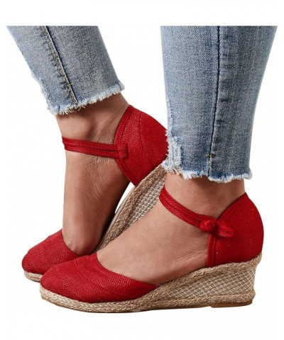 Boots for Women,Summer Casual Ring Toe Slip-On Flat Flowers Sandals Solid Fashion Girls Sandals Red $12.96 Sandals