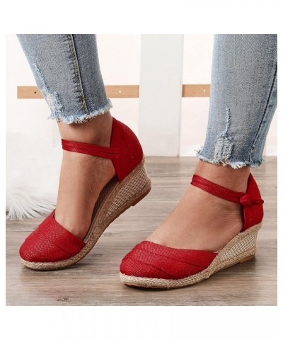 Boots for Women,Summer Casual Ring Toe Slip-On Flat Flowers Sandals Solid Fashion Girls Sandals Red $12.96 Sandals