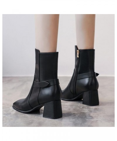 Women Autumn Square Toe Block Mid Heel Ankle Booties Side Zipper Short Boots Comfortable Dress Daily Shoes Size 4-15 US Black...