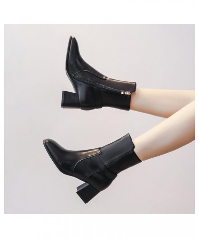 Women Autumn Square Toe Block Mid Heel Ankle Booties Side Zipper Short Boots Comfortable Dress Daily Shoes Size 4-15 US Black...