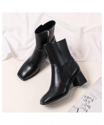 Women Autumn Square Toe Block Mid Heel Ankle Booties Side Zipper Short Boots Comfortable Dress Daily Shoes Size 4-15 US Black...