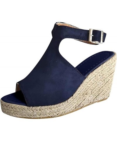 Sandals Women Comfortable Wedge Platform Sandals Ankle Strap Open Toe Espadrille Sandals Casual Dressy Summer Shoes Navy $16....