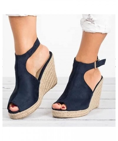 Sandals Women Comfortable Wedge Platform Sandals Ankle Strap Open Toe Espadrille Sandals Casual Dressy Summer Shoes Navy $16....