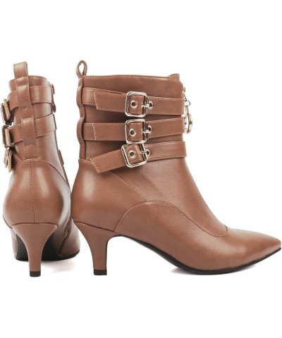 Women Buckle Ankle Boots Strappy Pointed Toe Booties High Heels Short Boots Brown 2 $24.48 Boots