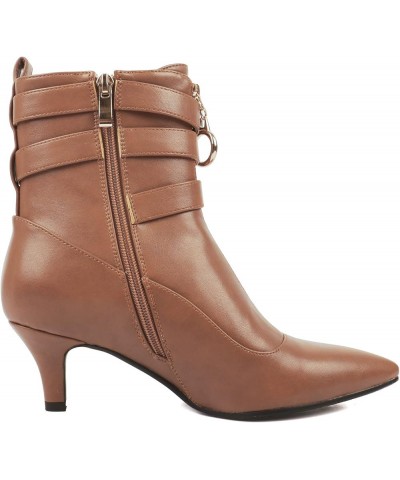 Women Buckle Ankle Boots Strappy Pointed Toe Booties High Heels Short Boots Brown 2 $24.48 Boots