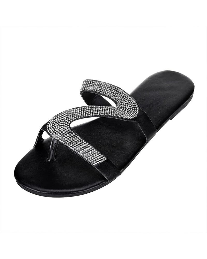 Women's Casual Solid Crystal Roman Plus-size Flat Slippers Sandals Shoes Cat Slippers for Women Silver $10.22 Slippers