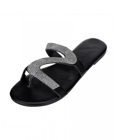 Women's Casual Solid Crystal Roman Plus-size Flat Slippers Sandals Shoes Cat Slippers for Women Silver $10.22 Slippers