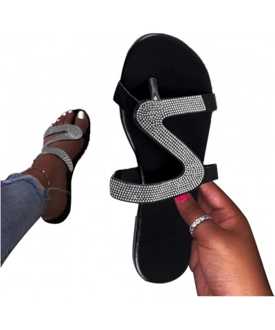 Women's Casual Solid Crystal Roman Plus-size Flat Slippers Sandals Shoes Cat Slippers for Women Silver $10.22 Slippers