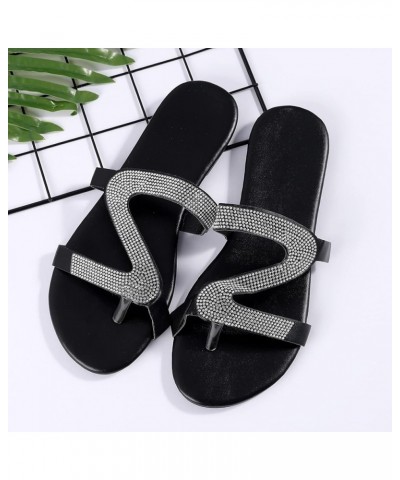 Women's Casual Solid Crystal Roman Plus-size Flat Slippers Sandals Shoes Cat Slippers for Women Silver $10.22 Slippers