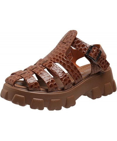 Women's Combat Fisherman Sandal Casual Bohemia Gladiator Wedge Shoes Ankle Strap Outdoor Platform Sandals Closed Toe Brown $1...