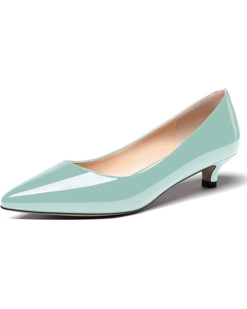 Womens Office Dress Patent Slip On Pointed Toe Kitten Low Heel Pumps Shoes 1.5 Inch Turquoise $22.55 Pumps