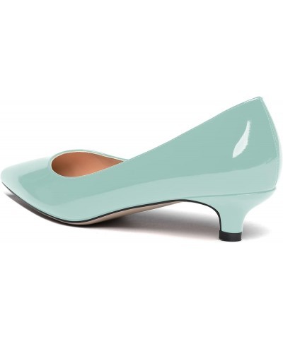 Womens Office Dress Patent Slip On Pointed Toe Kitten Low Heel Pumps Shoes 1.5 Inch Turquoise $22.55 Pumps