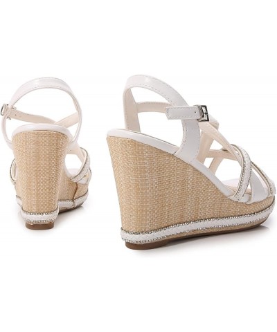 Womens' Classic PU Buckle Strap Rhinestone Decoration Flatform Comfortable Wedges Sandals for Summer Date Pink $35.63 Sandals