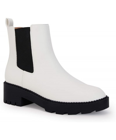 Womens Platform Chunky Low Heel Slip on Chelsea Boots Suede Elastic Ankle Boots White $26.94 Boots