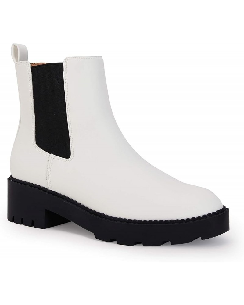 Womens Platform Chunky Low Heel Slip on Chelsea Boots Suede Elastic Ankle Boots White $26.94 Boots