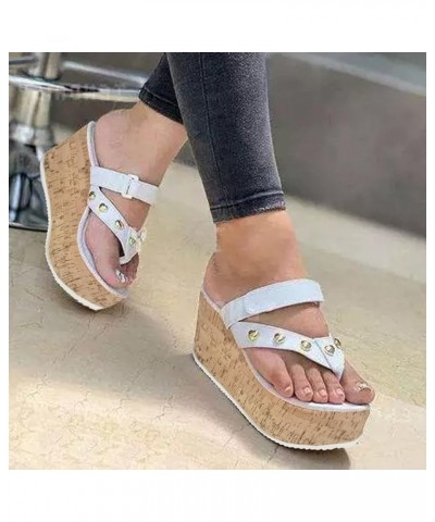 Women's Platform Flip Flop Beach Rhinestone Sandal Summer Thong Sandals Athletic Walking Thong Slippers 8 White $13.05 Sandals