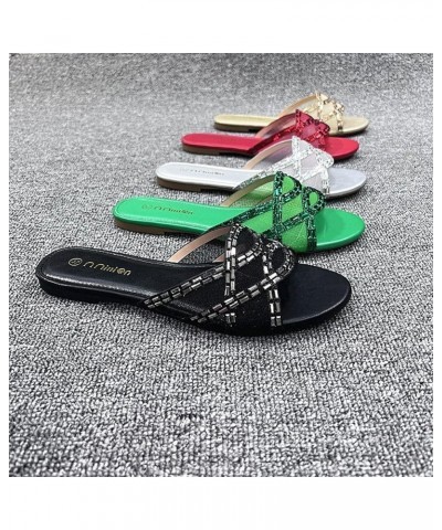 Bedroom Slippers Women Memory Foam Women's 2023 Summer New Large Diamond Flat Fashion Casual Flip Flops (Green, 7.5) Red 6.5 ...