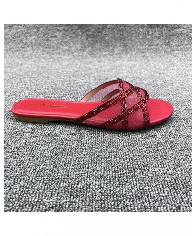 Bedroom Slippers Women Memory Foam Women's 2023 Summer New Large Diamond Flat Fashion Casual Flip Flops (Green, 7.5) Red 6.5 ...