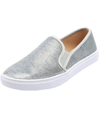 Women's Fashion Sparkle Sequin Embellished Sneaker Party Holiday Casual Shoes Silver Sequin Slip on $26.99 Loafers & Slip-Ons