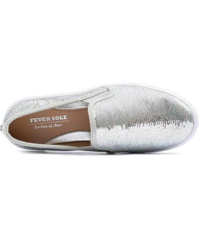 Women's Fashion Sparkle Sequin Embellished Sneaker Party Holiday Casual Shoes Silver Sequin Slip on $26.99 Loafers & Slip-Ons