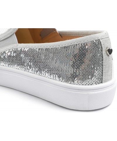 Women's Fashion Sparkle Sequin Embellished Sneaker Party Holiday Casual Shoes Silver Sequin Slip on $26.99 Loafers & Slip-Ons