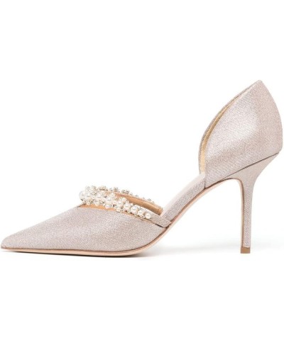 Women Closed Pointed Toe Stilettos Heels Dress Pumps D'Orsay Sparkly Rhinestones Pearls Slip On Bridal Wedding Evening Party ...