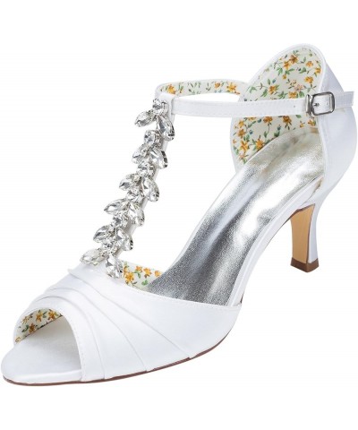 Ivory Bridal Shoes Crystal Kitten Heel Sandals Women's T Strap Open Toe Evening Shoes White $32.40 Pumps