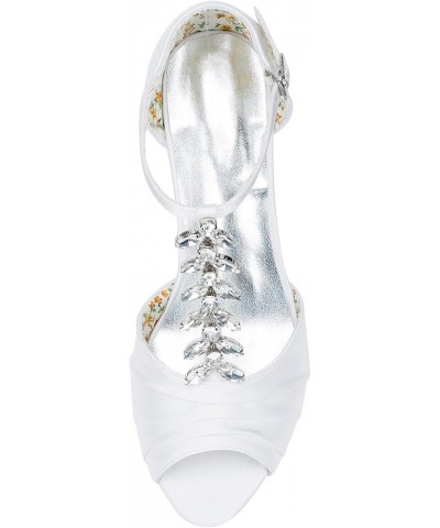 Ivory Bridal Shoes Crystal Kitten Heel Sandals Women's T Strap Open Toe Evening Shoes White $32.40 Pumps