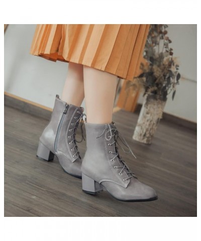 Women's Ankle Boots Classic Lace-Up Warm Lining Boots Non-Slip Block Heel Breathable Leather Boots for Office Shoes Daily Gre...