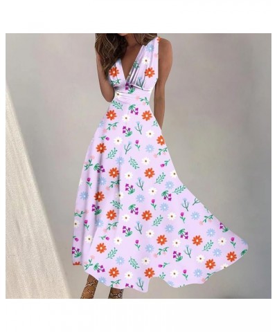 Dresses for Women 2024 Casual, Summer V Neck Sleeveless Vacation Beach Long Dress, Elegant Flowy Boho Sundresses H52 Purple $...