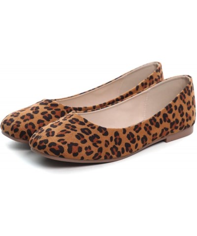 Women's Flats Fashion Slip On Ballet Shoes Comfortable Dress Flats Leopard Print Brown $11.20 Flats