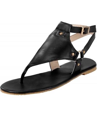 wedding sandals for bride, Summer Womens Flip-Flops Open Toe Casual Shoes Flats Buckle Strap Roman Sandals Z-01 Black $12.38 ...