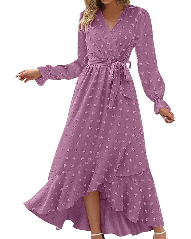 Women Boho Cocktail Maxi Dress V Neck Long Sleeve Flowy Slit Wedding Party Dresses, Large Purple- Casual Dresses for Women $1...