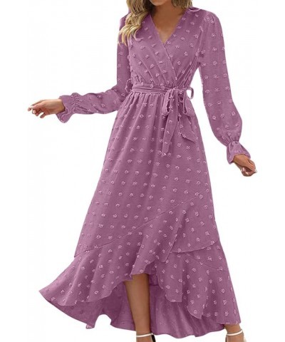 Women Boho Cocktail Maxi Dress V Neck Long Sleeve Flowy Slit Wedding Party Dresses, Large Purple- Casual Dresses for Women $1...