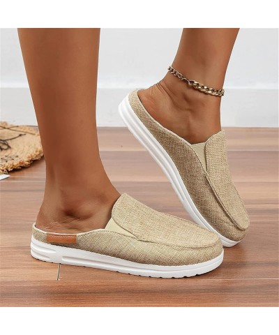 Womens Wedge Flip Flops Sandals with Arch Support Canvas Mules Garden Loafer Shoes Comfortable Slip on Mule Backless Holiday ...