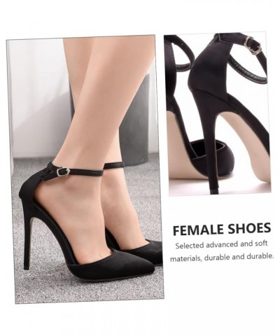 1 Pair Dress Pumps Satin for Delicate Woman Fashionable Wide Heel Wedding Classic Pump Sandals Footwear Black $11.60 Sandals