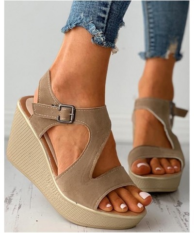 Women Walking Sandals Platform Flip Flops Women's New Summer Large Wedge Heel Fashion Roman Fairy Sandals Ci3-khaki $13.66 Ou...