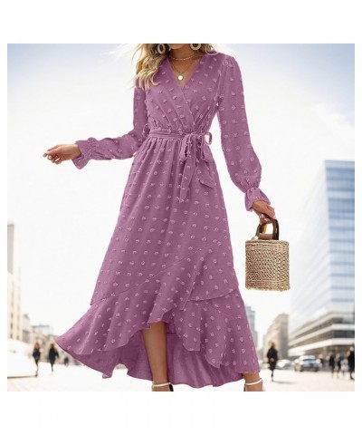 Women Boho Cocktail Maxi Dress V Neck Long Sleeve Flowy Slit Wedding Party Dresses, Large Purple- Casual Dresses for Women $1...