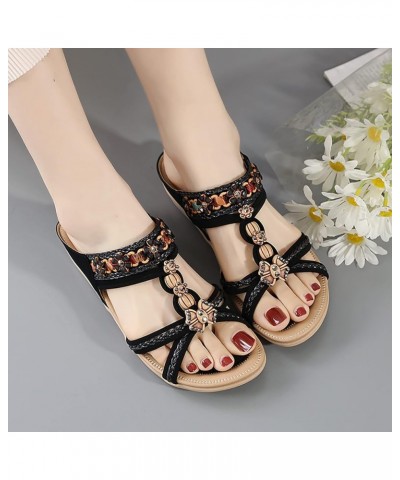 Summer Fashion Women Casual Open Toe Flat Rhinestone Comfortable Soft Bottom Breathable Slip On Dog Sandals for Women (Black,...