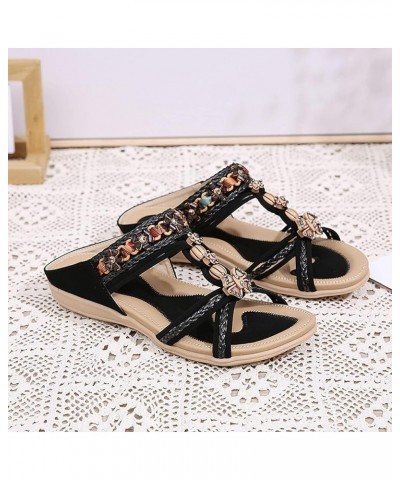 Summer Fashion Women Casual Open Toe Flat Rhinestone Comfortable Soft Bottom Breathable Slip On Dog Sandals for Women (Black,...