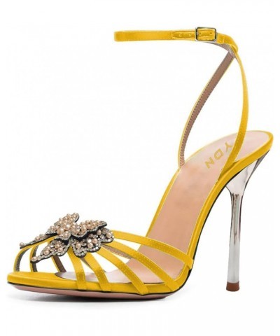 Women Butterfly Rhinestone Studded High Heels Strappy Open Toe Sandals Sexy Ankle Strap Party Dress Shoes Size 4-15 US Yellow...