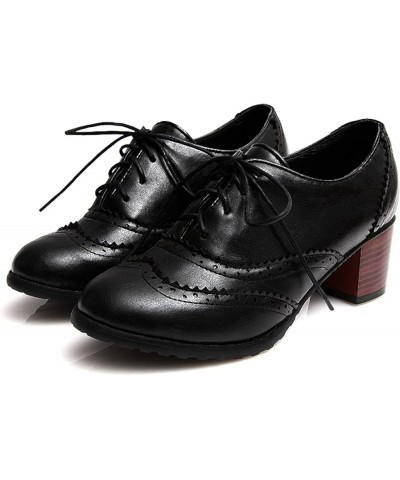 Women Stacked Low Heel Pointed Toe Wingtip Oxfords Brogue Shoes Black $22.00 Oxfords