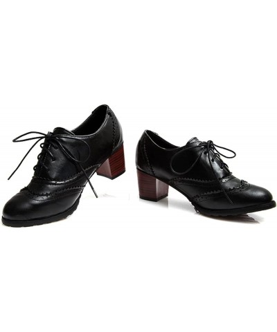 Women Stacked Low Heel Pointed Toe Wingtip Oxfords Brogue Shoes Black $22.00 Oxfords