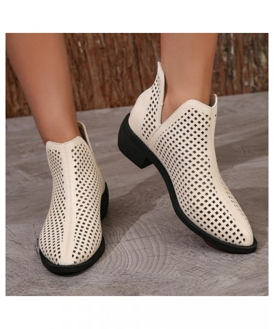 Ladies Fashion Solid Color Leather Hollow Lace Casual Shoes Back Zipper Flat Cool Boots Sandals for Women Size 8 Beige $25.97...